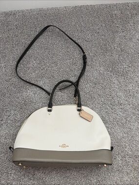Coach Two-Tone Dome Satchel - Cream & Taupe with Black Handles